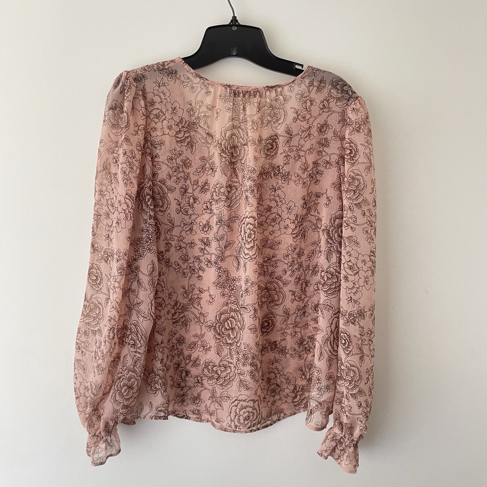 Blush Floral Lace Up Blouse Women's M Romantic Coquette Peasant Top - Picture 3 of 9
